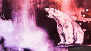 painting of pink polar bear with pink tones background