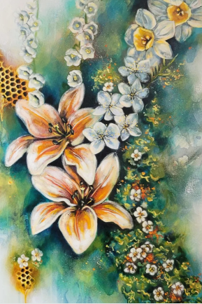 Student flower painting acrylic painting