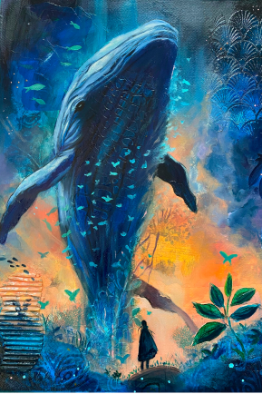 Mixed media whale graduate painting