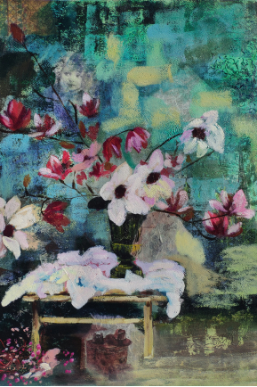 Mixed media floral painting graduate work