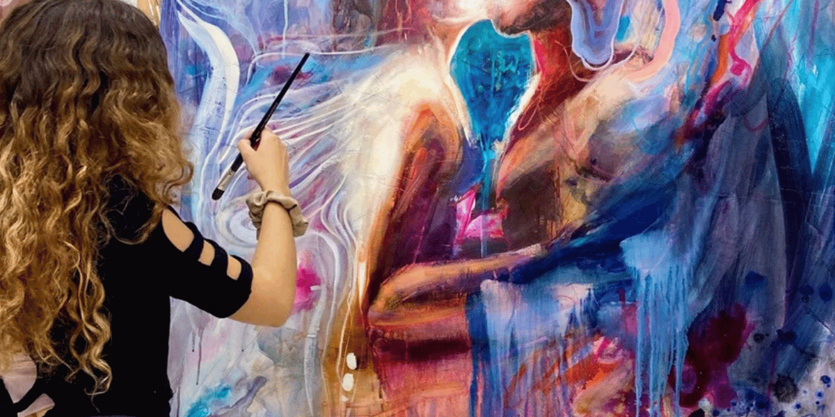 Dimitra Milan painting with rich purple acrylic tones